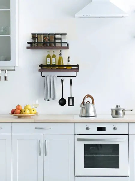 Floating Bathroom Shelf With Towel Rail; Bathroom/living/kitchen/bedroom Wall Shelf Set Of 2; Light Brown; Dark Brown; Black.