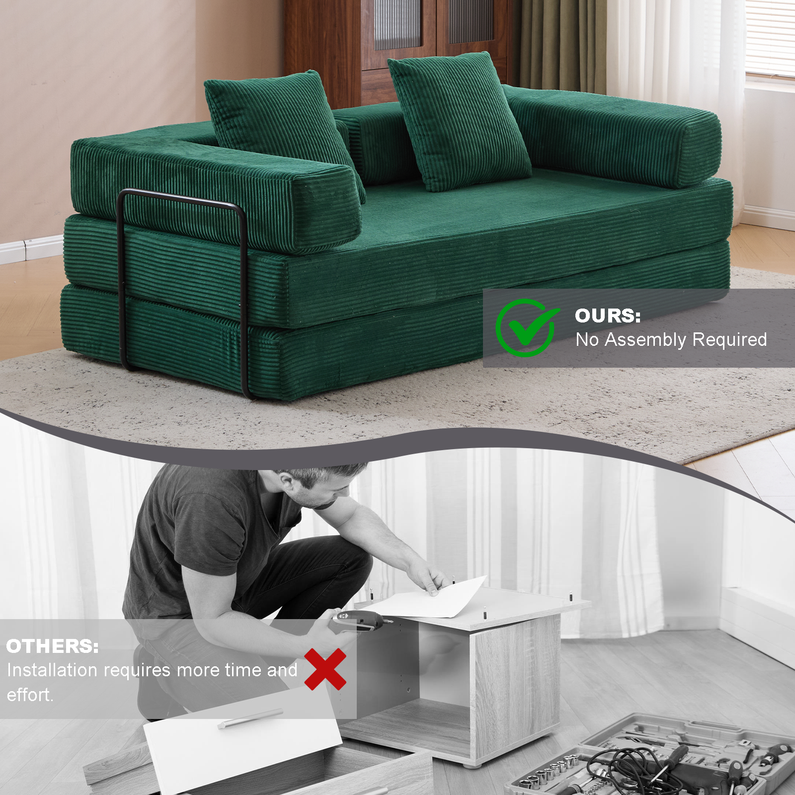 Dark Green Corduroy Sofa