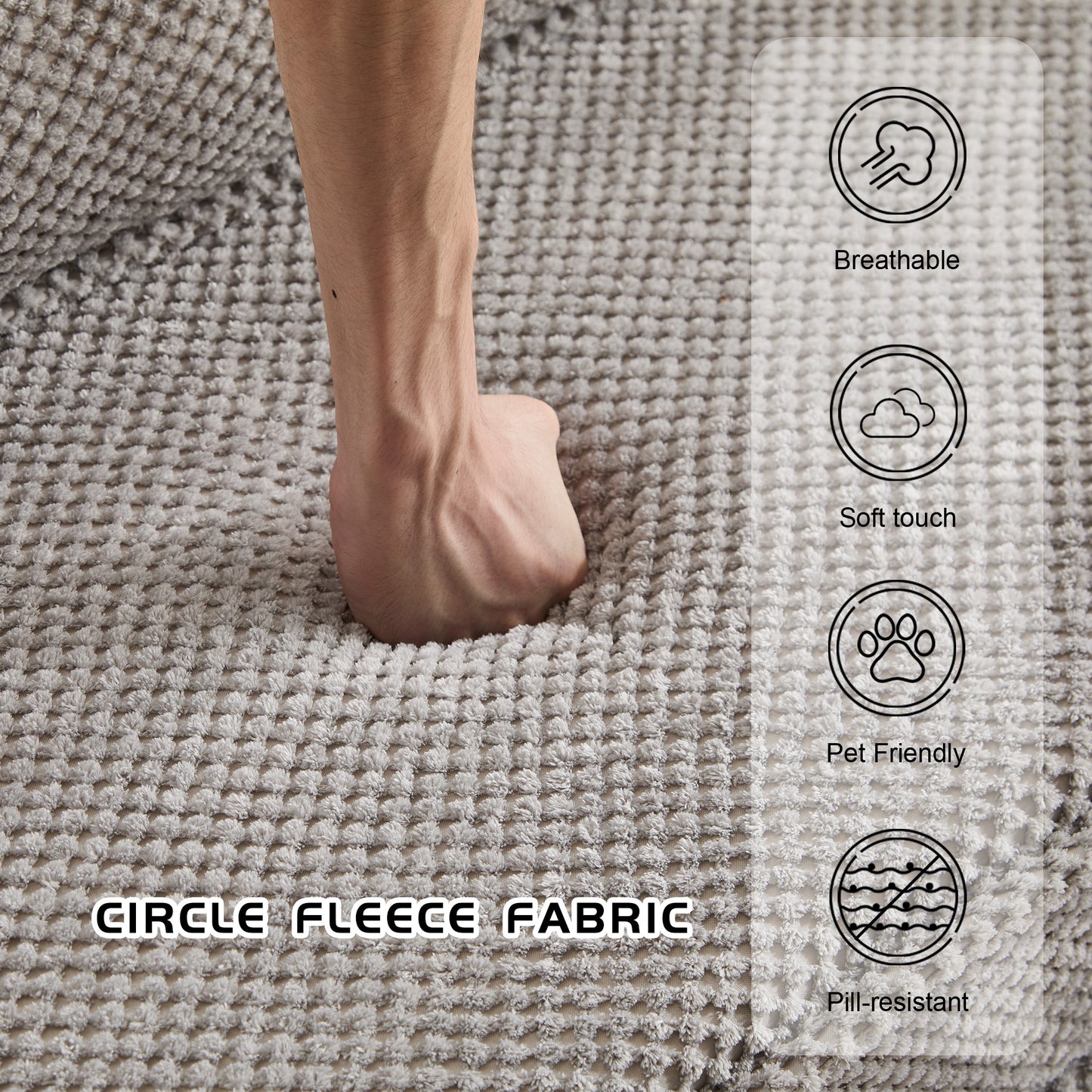 Compression Mahjong Sofa,Convertible Floor Sofa Bed,DIY Boneless Modular Sectional Sofa,No Assembly Required,Circle Fleece Fabric,Oversized 2 Seater With 1 Ottoman,Light-grey