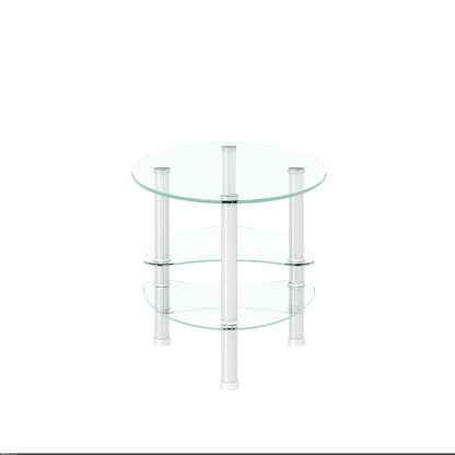 Transparent Oval Glass Coffee Table, Modern 3-Layer With Stainless Steel Leg