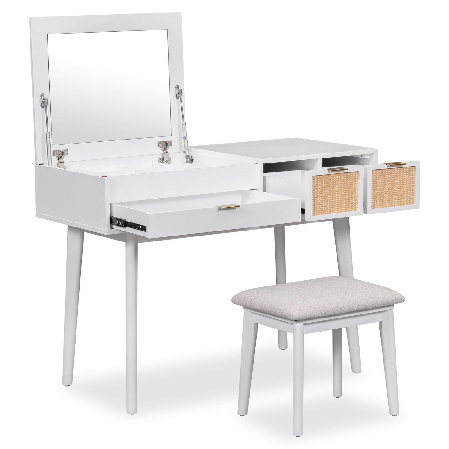 43.3 Wood Makeup Vanity Set With Flip-Top Mirror, Stool   3 Drawers