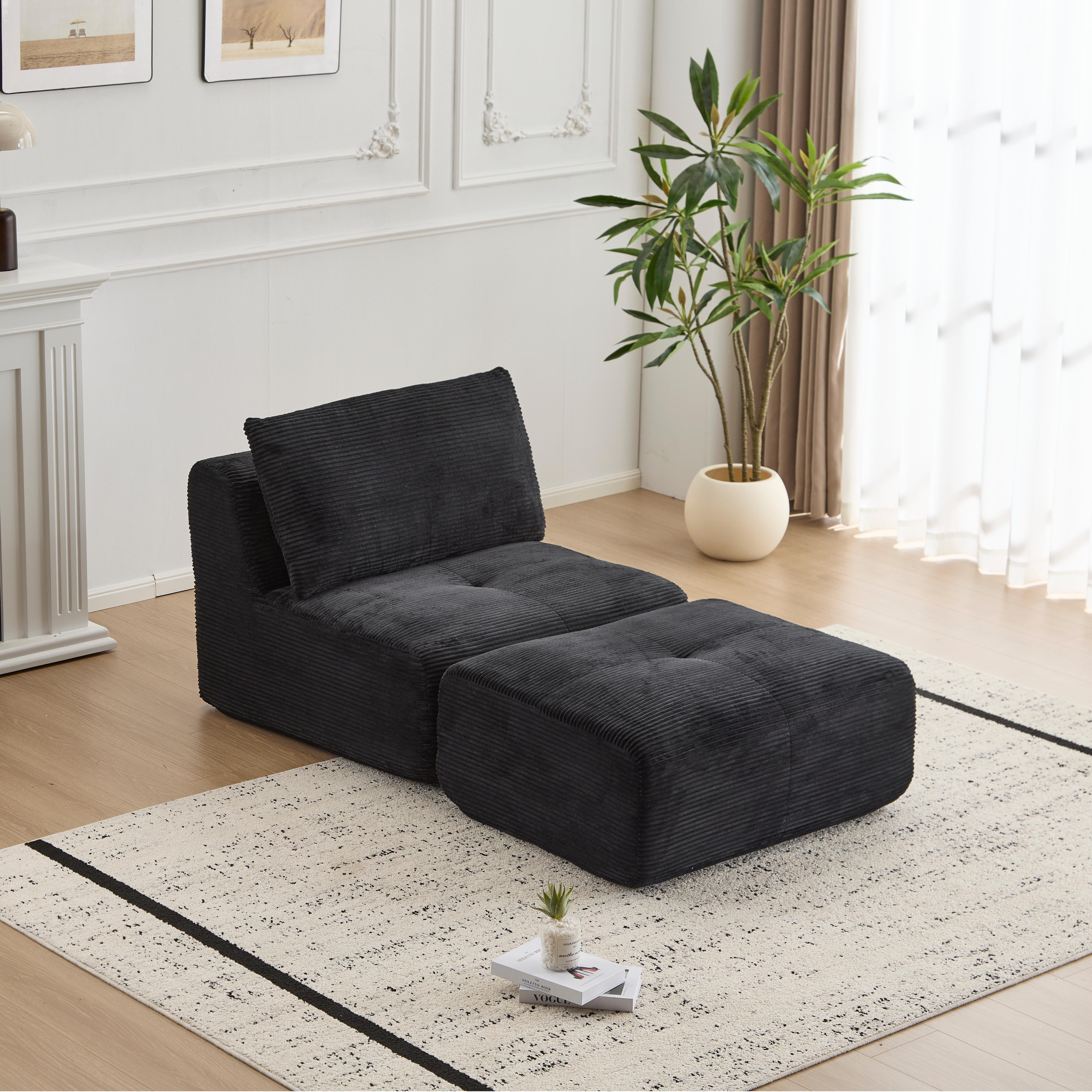 Black Corduroy Chaise Sofa