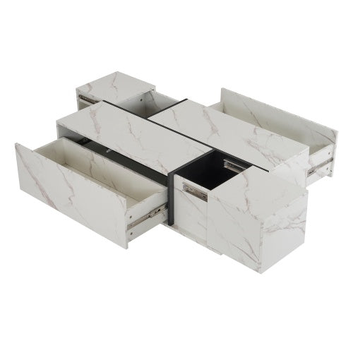 Rectangular Sliding Top Coffee Table With 2 Drawers And 2 Hidden Storage For Living Room 47.2