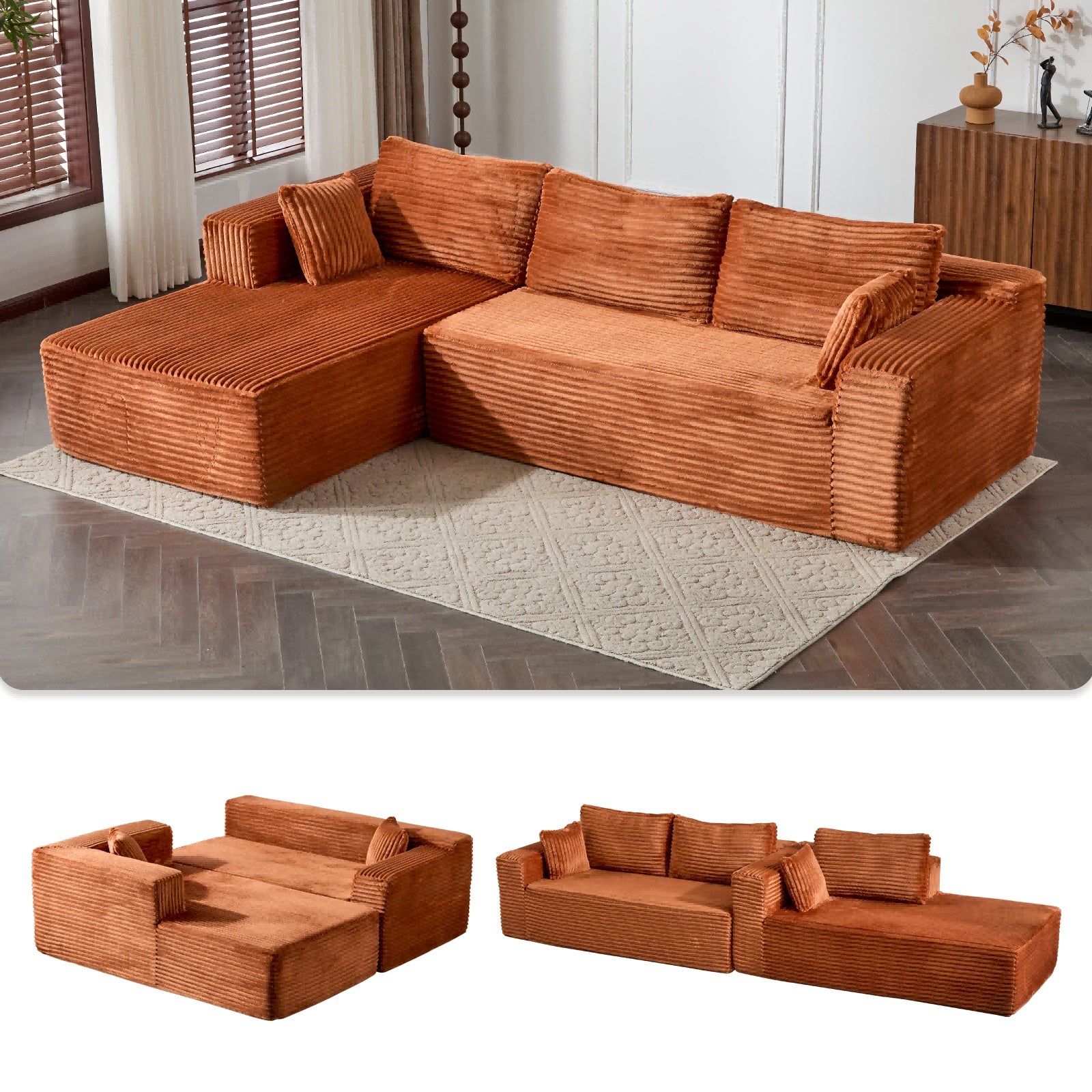 Brown Corduroy Sectional Sofa