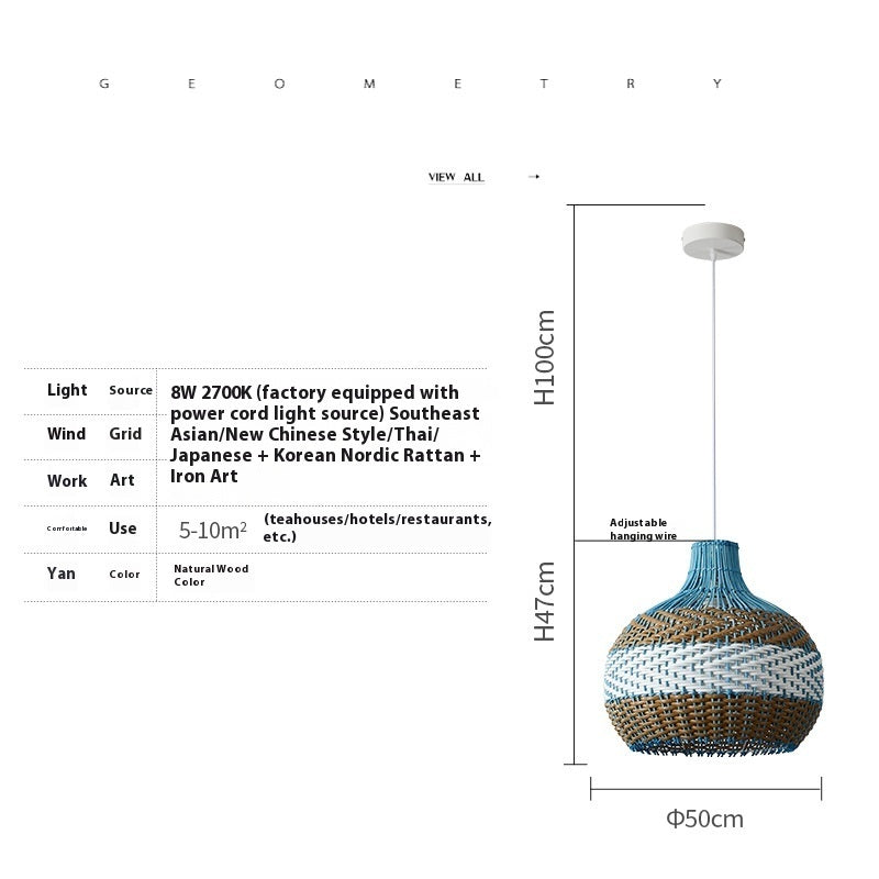 Vine Woven Living Room Pendant Lamp, Pastoral Southeast Asian Tea Room