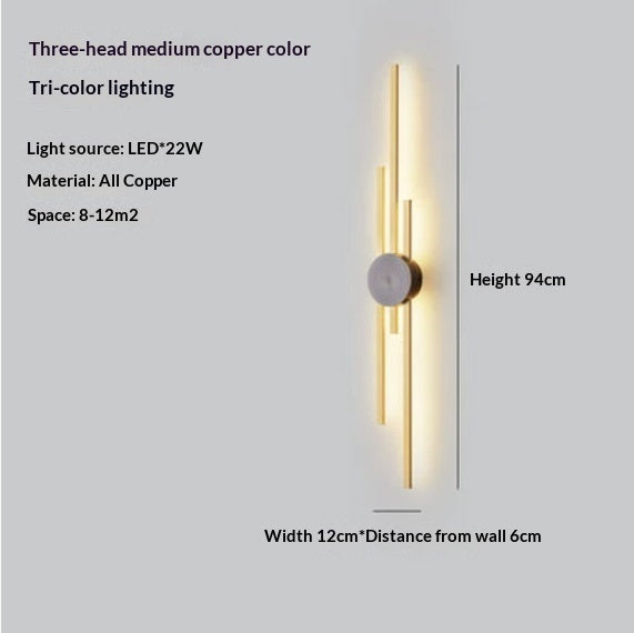 Full Copper Wall Lamp Nordic Light Luxury Long Living Room Corridor Wall Lamp