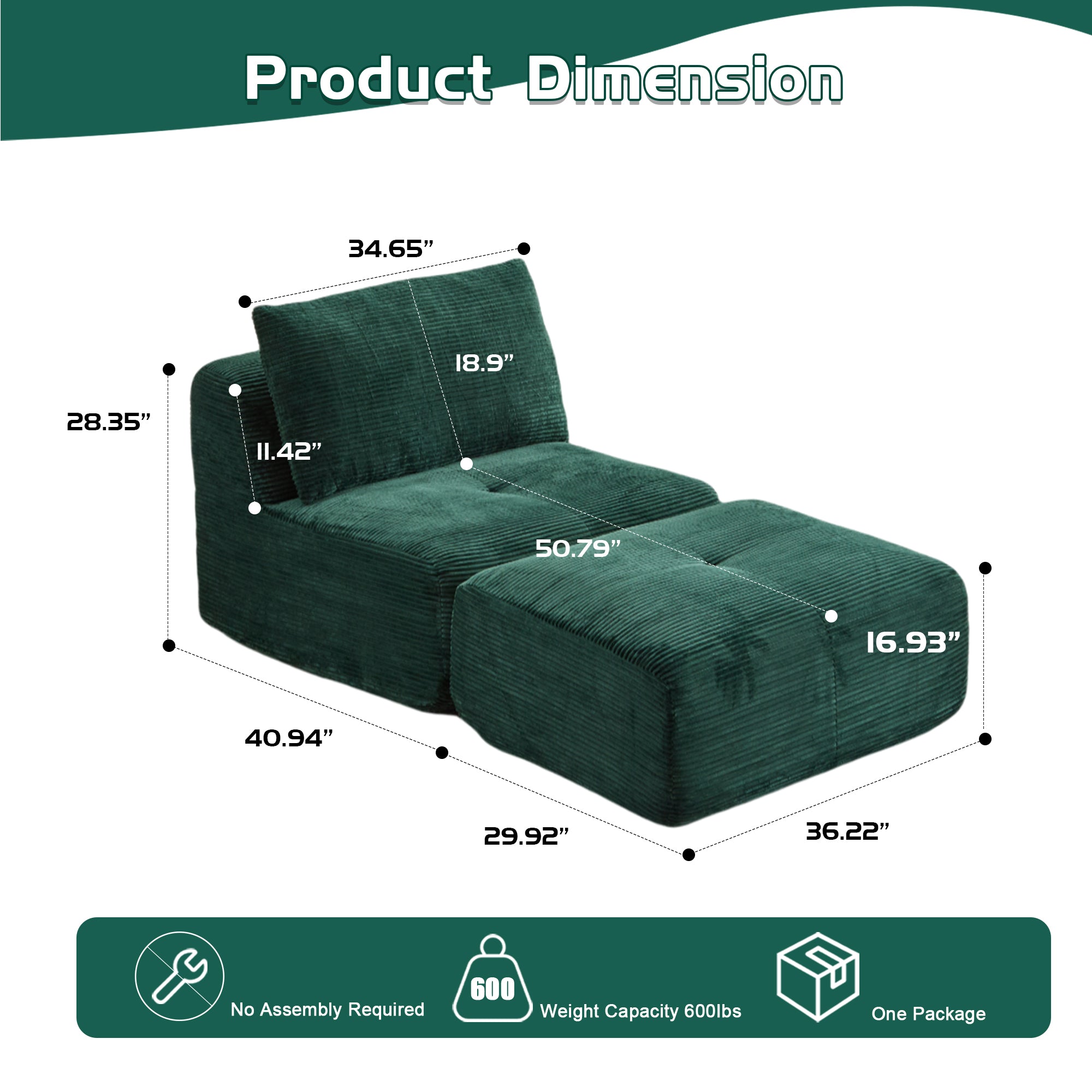 Green Corduroy Chaise Sofa