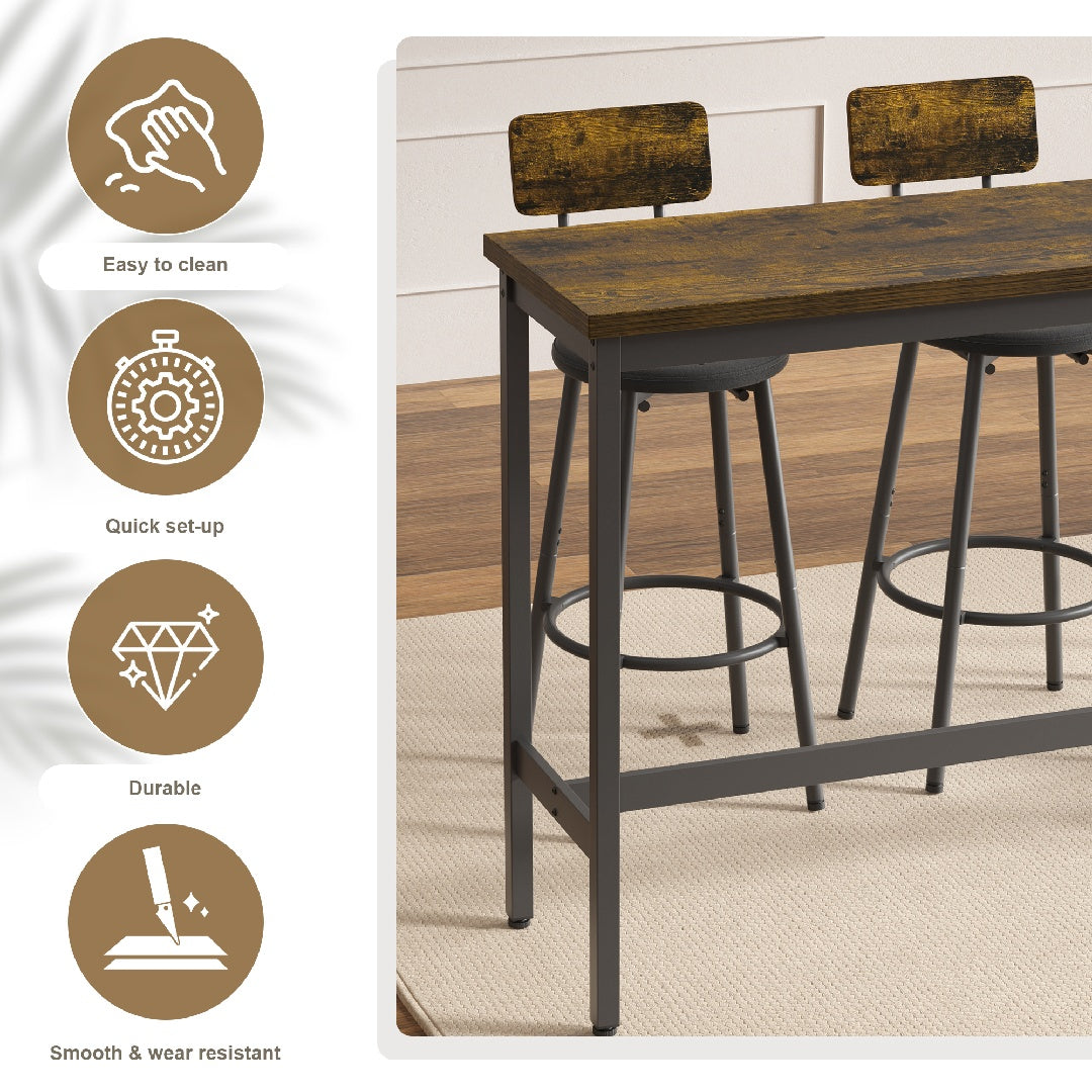 Only Supports Self Pickup-Long Dining Table Set With 3 PU Upholstered Bar Stools, Dining Table And Chairs Set, Industrial High Coffee Table And Back Chair