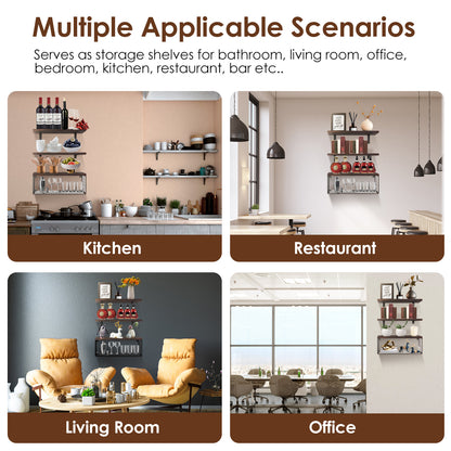 2 In 1 Floating Shelves Wall Mounted With Storage Basket Bathroom Shelves Over Toilet Wooden Shelves For Bedroom Living Room Kitchen Office Wall Decor Plants