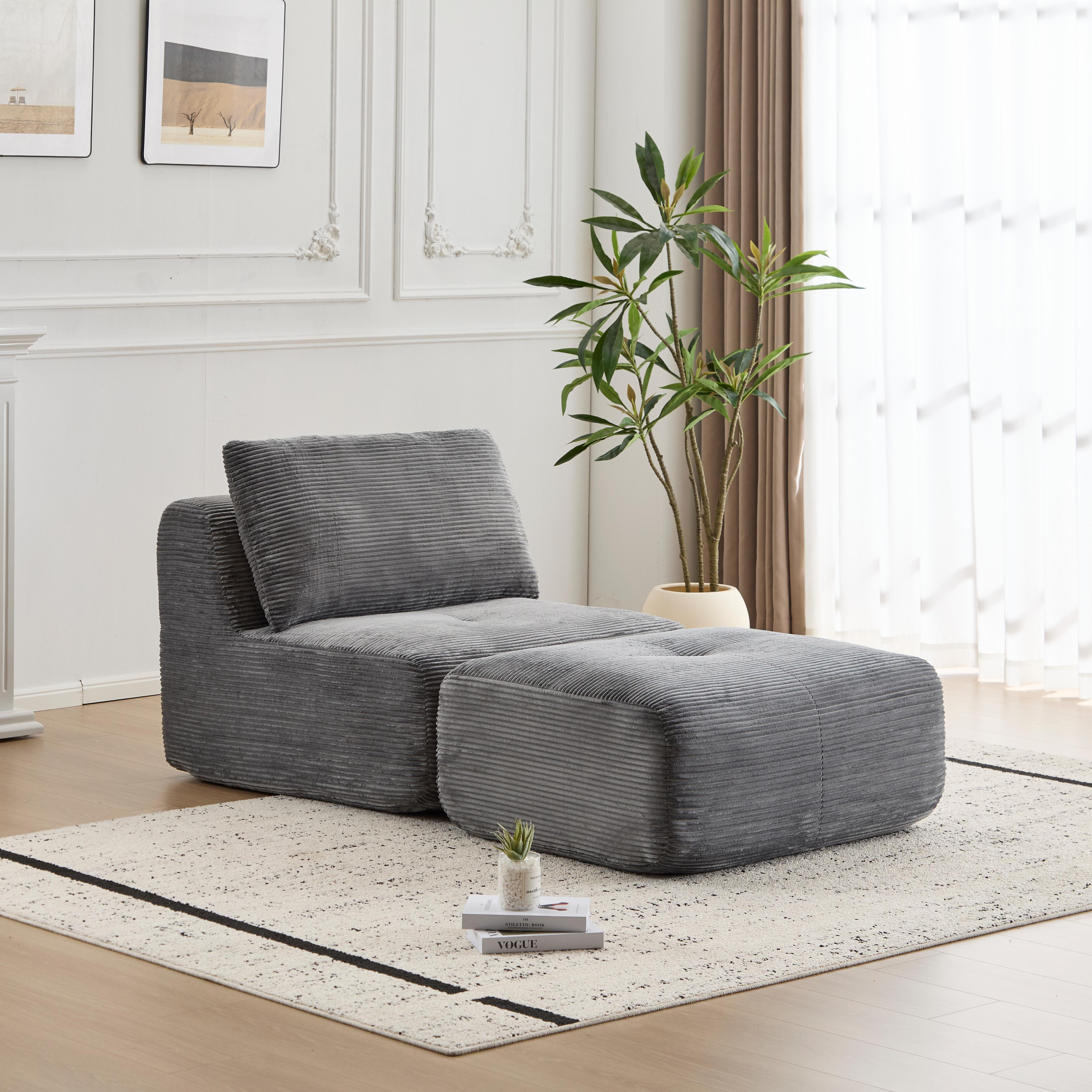 Grey Corduroy Sectional Sofa Modular Memory Foam