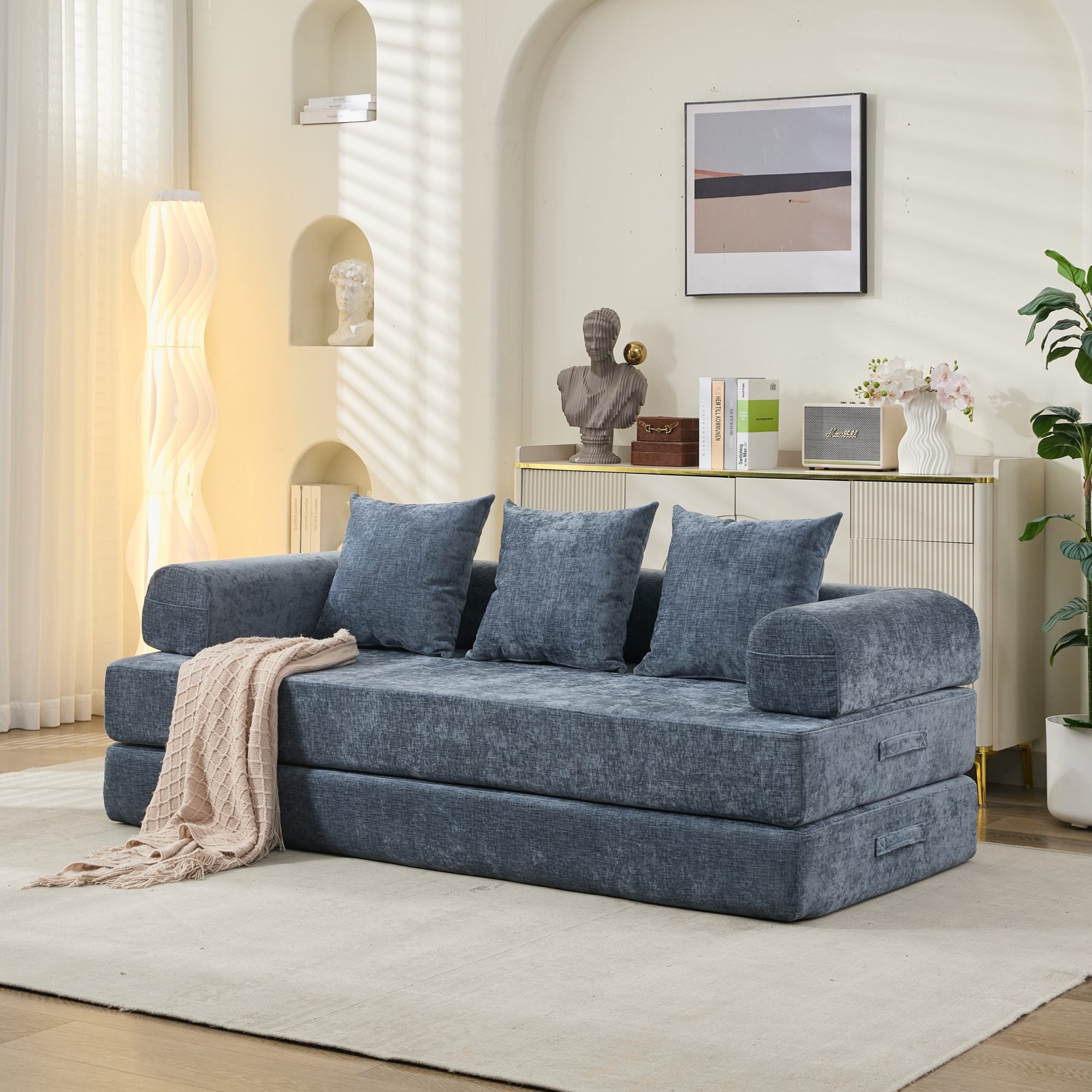 Blue Chenille Floor Sofa
