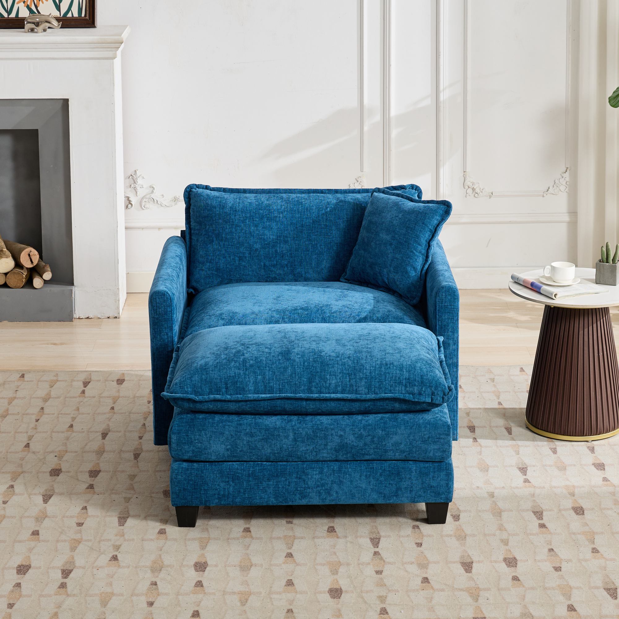 Blue Chenille Sectional Sofa