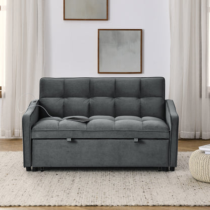 Loveseat Sofa Bed Pull-out, Adjustable Back, Arm Pockets, TypeC & USB Charging