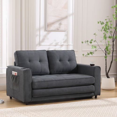 Gray Upholstered Futon Sofa
