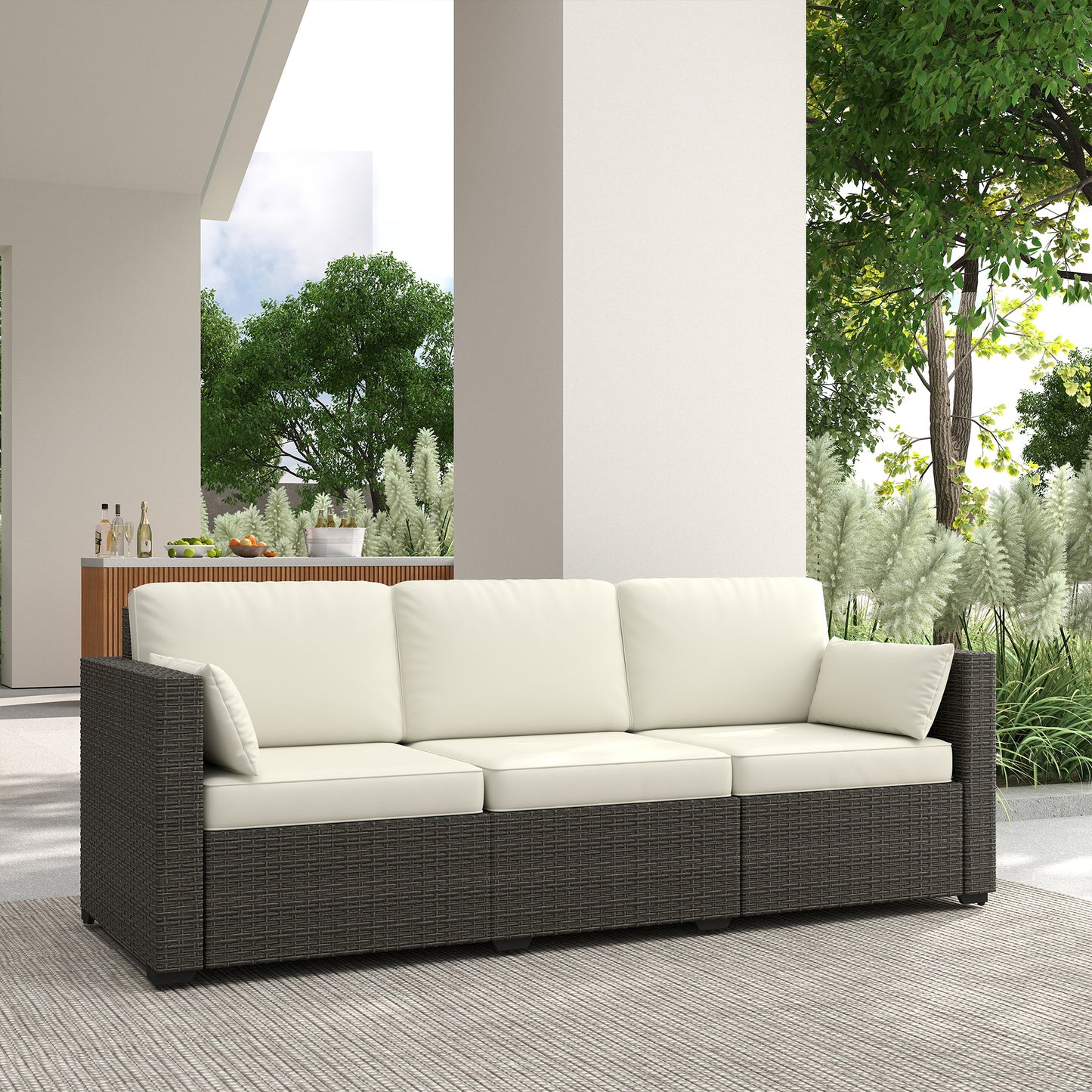 Patio Couch PE Deep Seating Outdoor Sofa with Removable Cushions