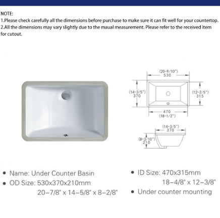White Rectangular Undermount Basin