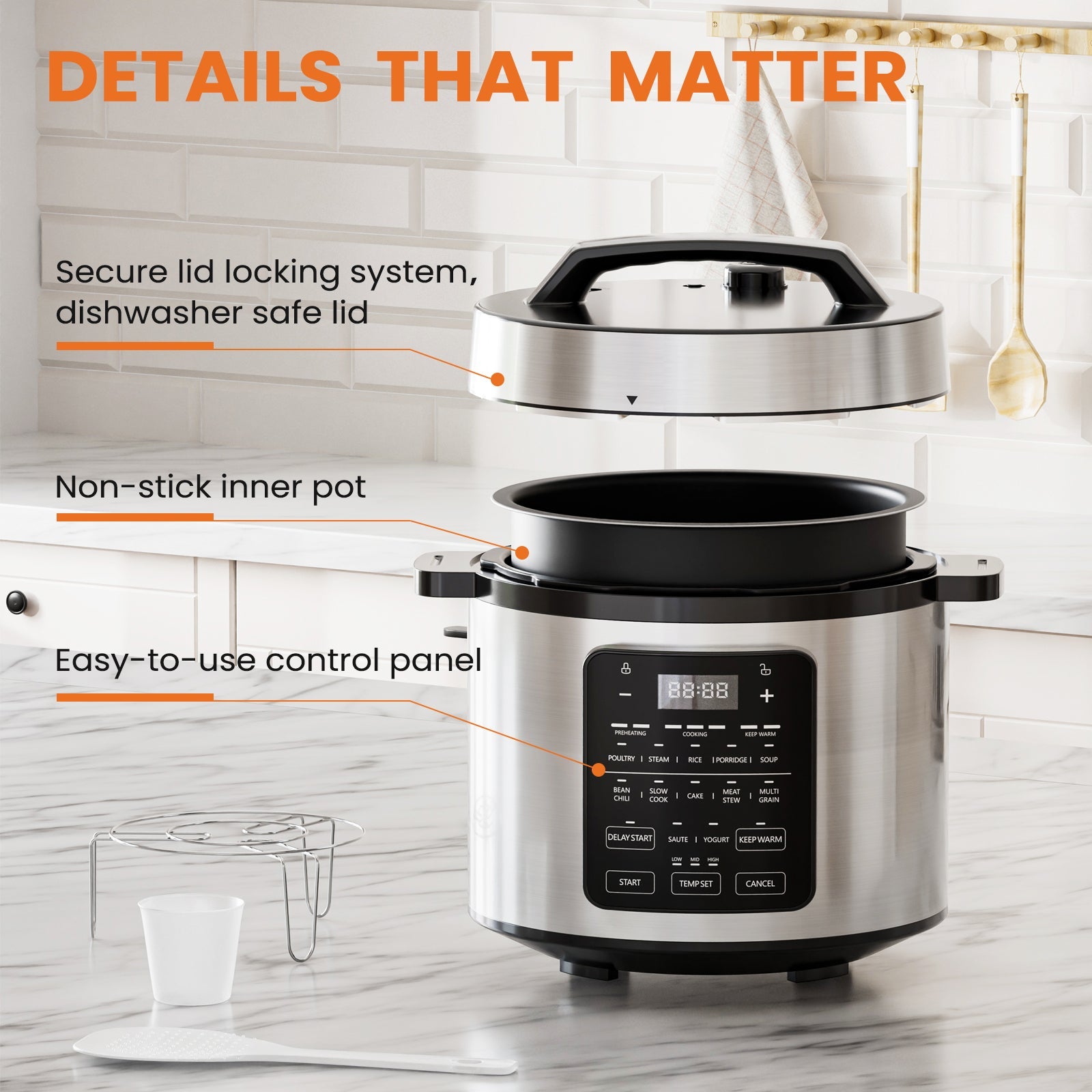 9 In 1 Electric Pressure Cooker, Warmer & Sterilizer, Saute, Slow Cooker, Rice Cooker, Multi-Functional Smart Pot - Decorbites