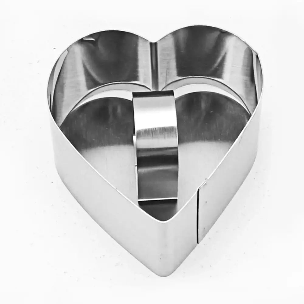 Heart-shaped stainless steel bakeware mold with hinge mechanism for easy opening in 9 piece cookie cutters set