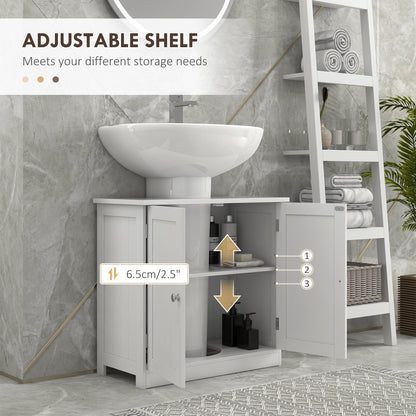 Under Sink Bathroom Cabinet, Pedestal Sink Storage Cabinet with 2 Doors, Shelf and U-Shape, White