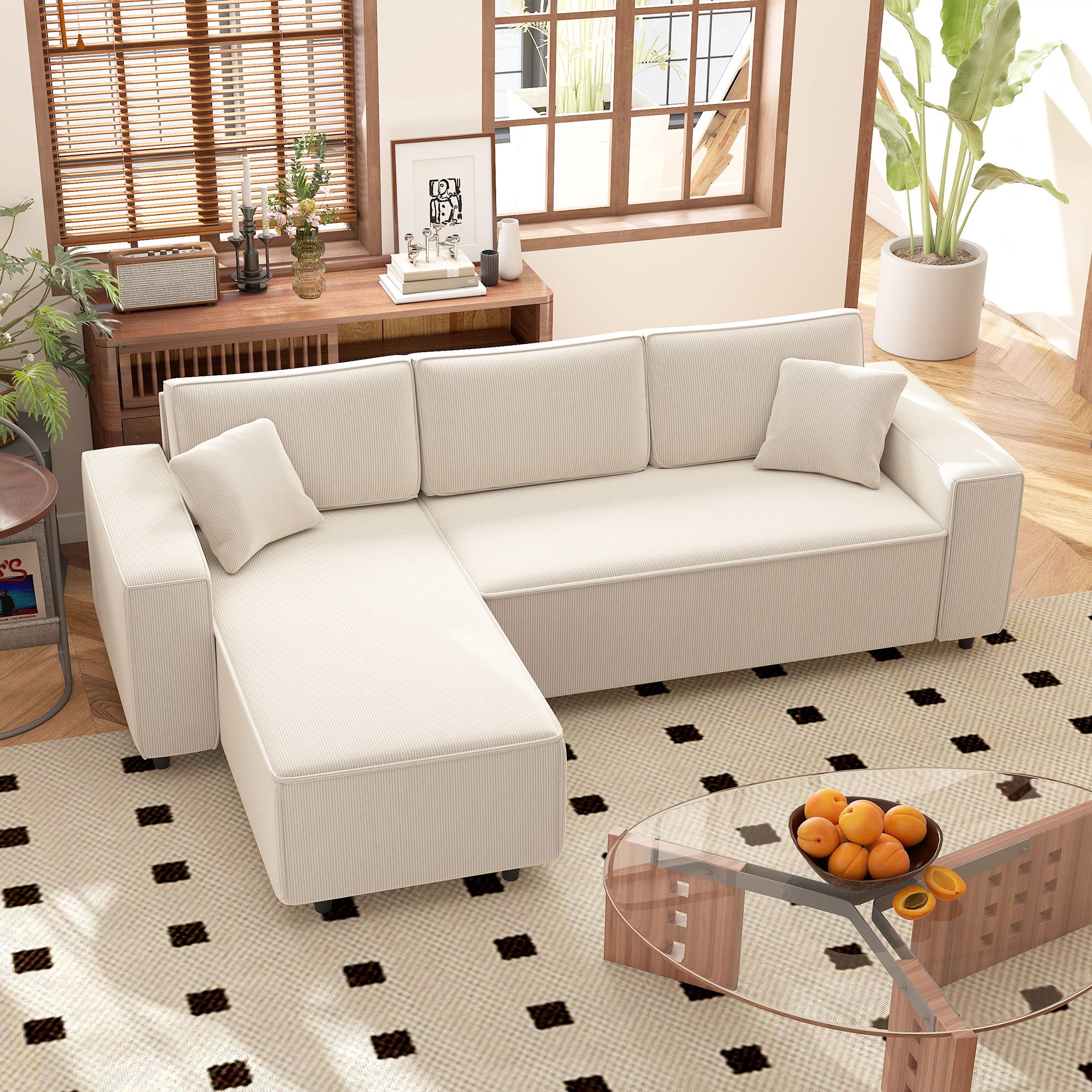 Cream Corduroy Sectional Sofa