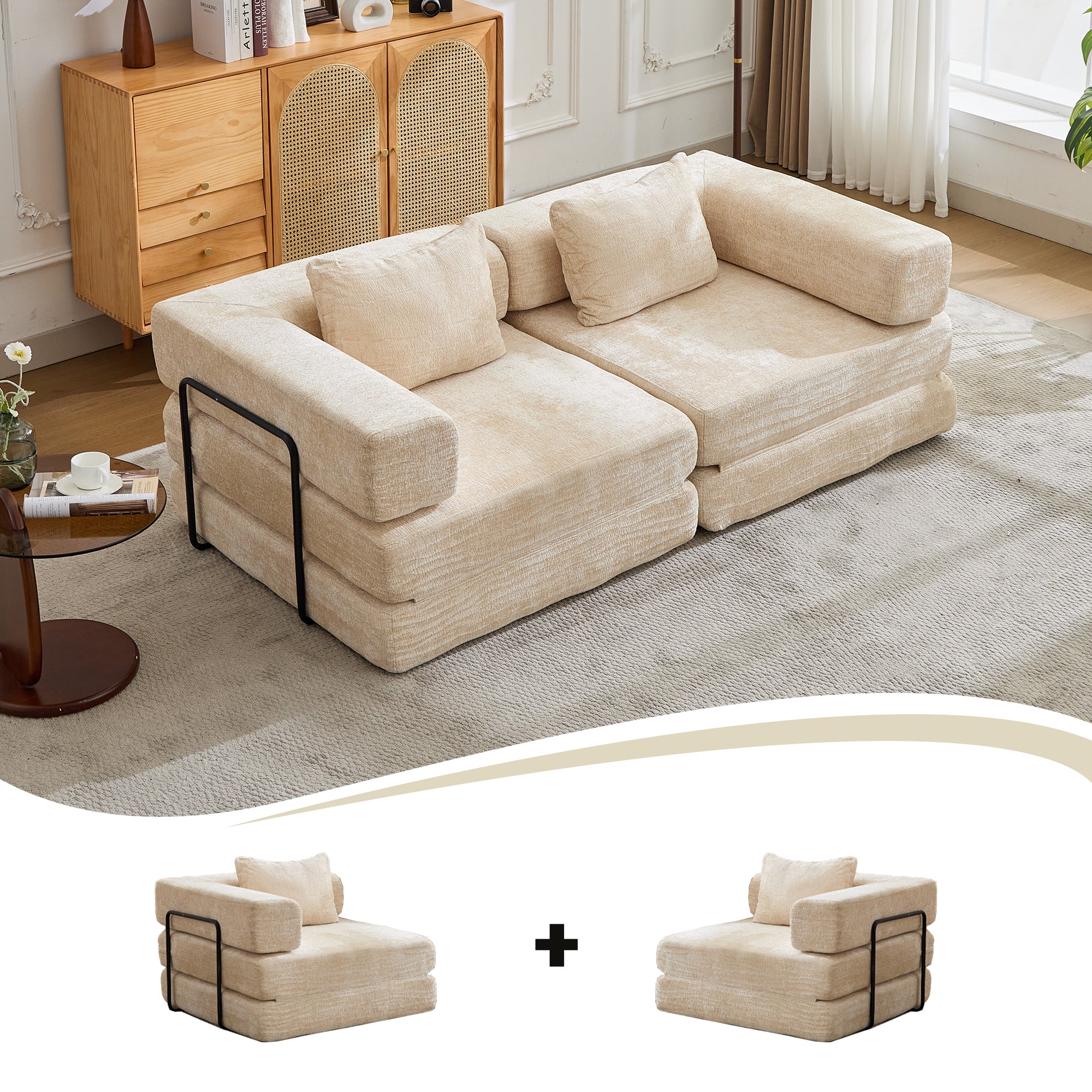 Beige Chenille Loveseat Sofa