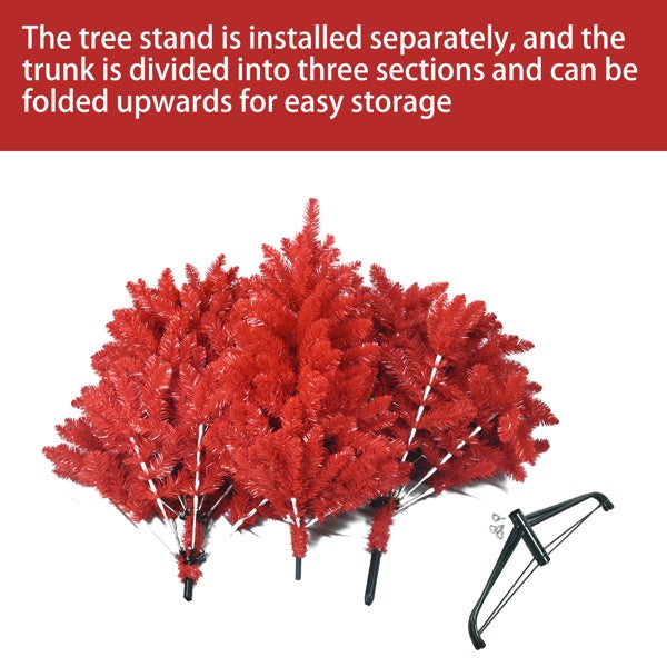 Artificial 5-foot Red Christmas Tree, 624 PVC Mixed Tips, High-Quality Hinges And Foldable Base Christmas Decoration