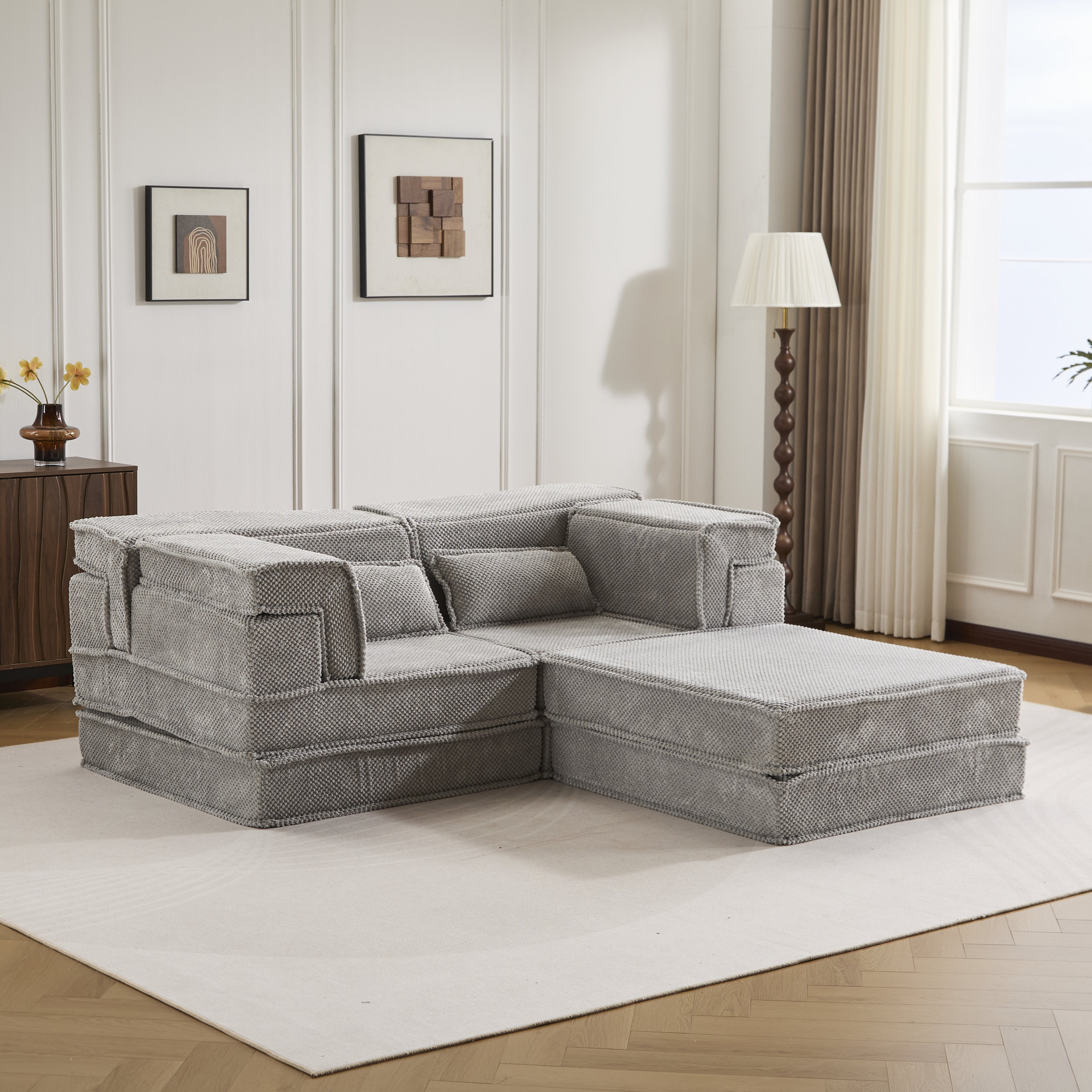 Light Grey 2-Seater Ottoman