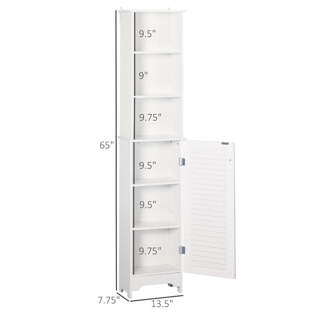Tall Bathroom Storage Cabinet/Freestanding Tower with 3-Tier Open Adjustable Shelf and Cupboard