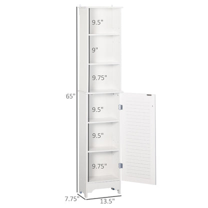Tall Bathroom Storage Cabinet/Freestanding Tower with 3-Tier Open Adjustable Shelf and Cupboard