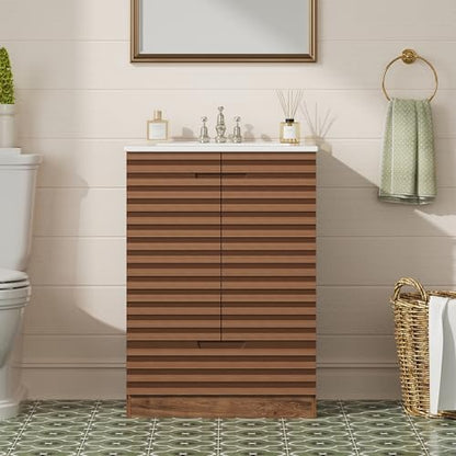 A Modern Bathroom Dressing Table With A Ceramic Basin, A Bottom-mounted Dressing Table Sink Cabinet With 2 Doors And 1 Drawer