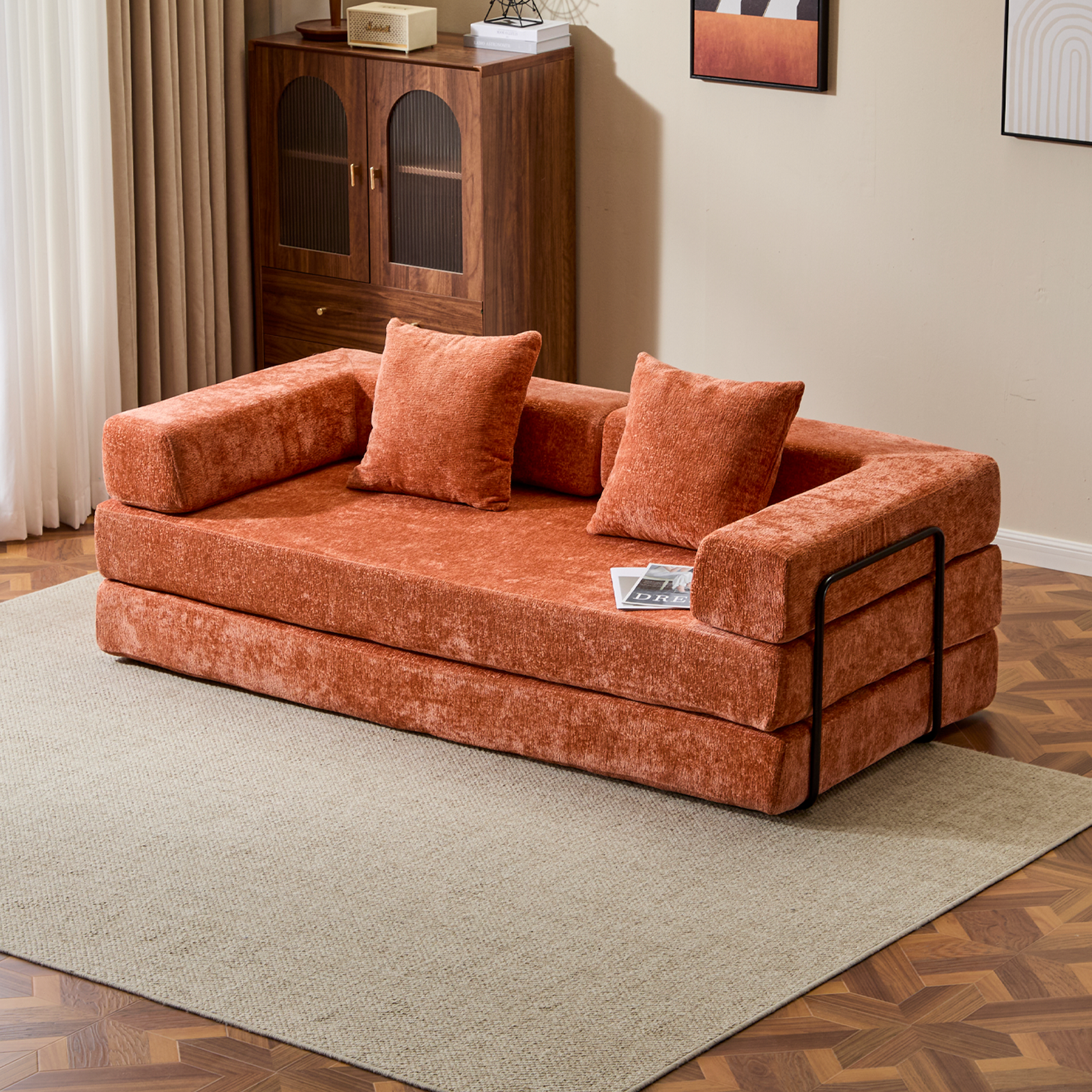 Orange Chenille Floor Sofa
