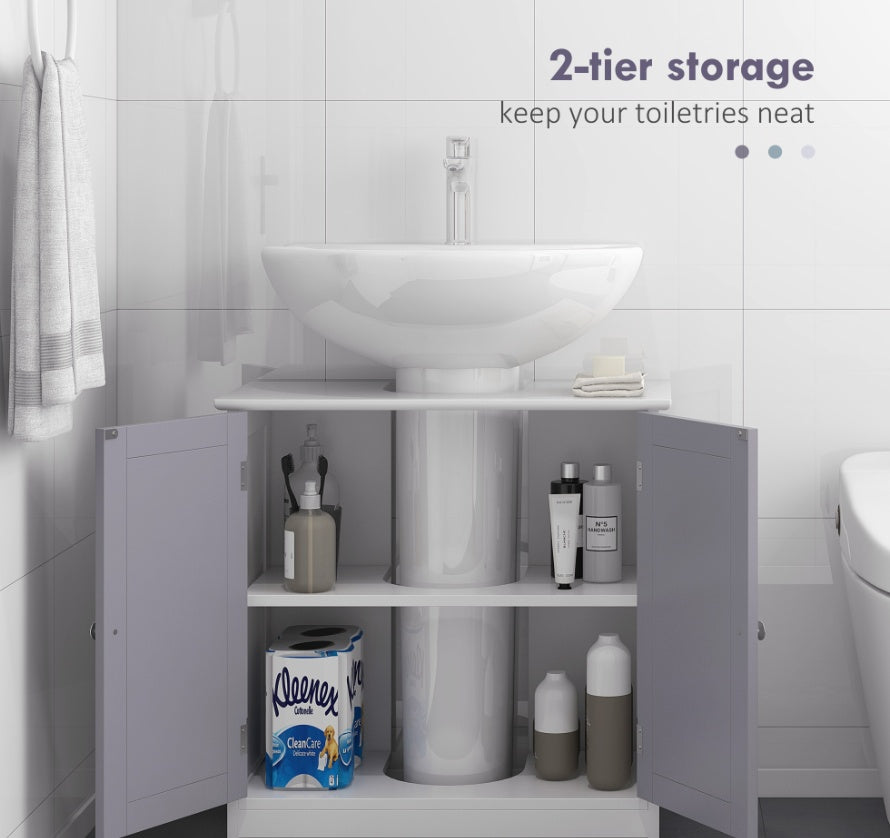 Kleankin Bathroom Vanity Cabinet, Sink Cabinet With U-Shape Cut-Out, Adjustable Shelf, White And Gray