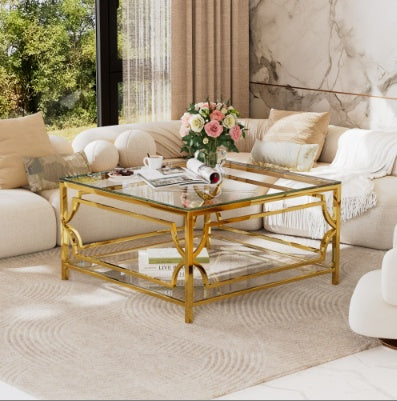 Gold Geometric Glass Table