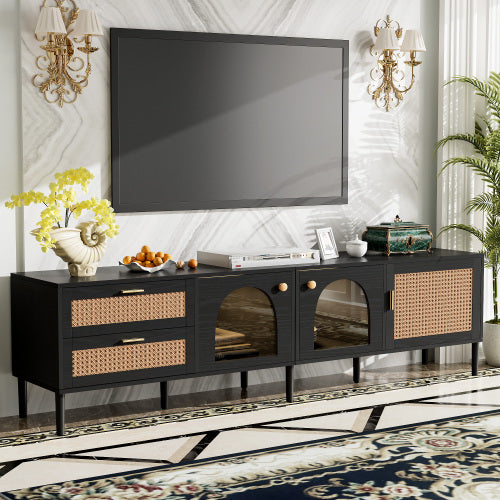 Black Rattan Media Console