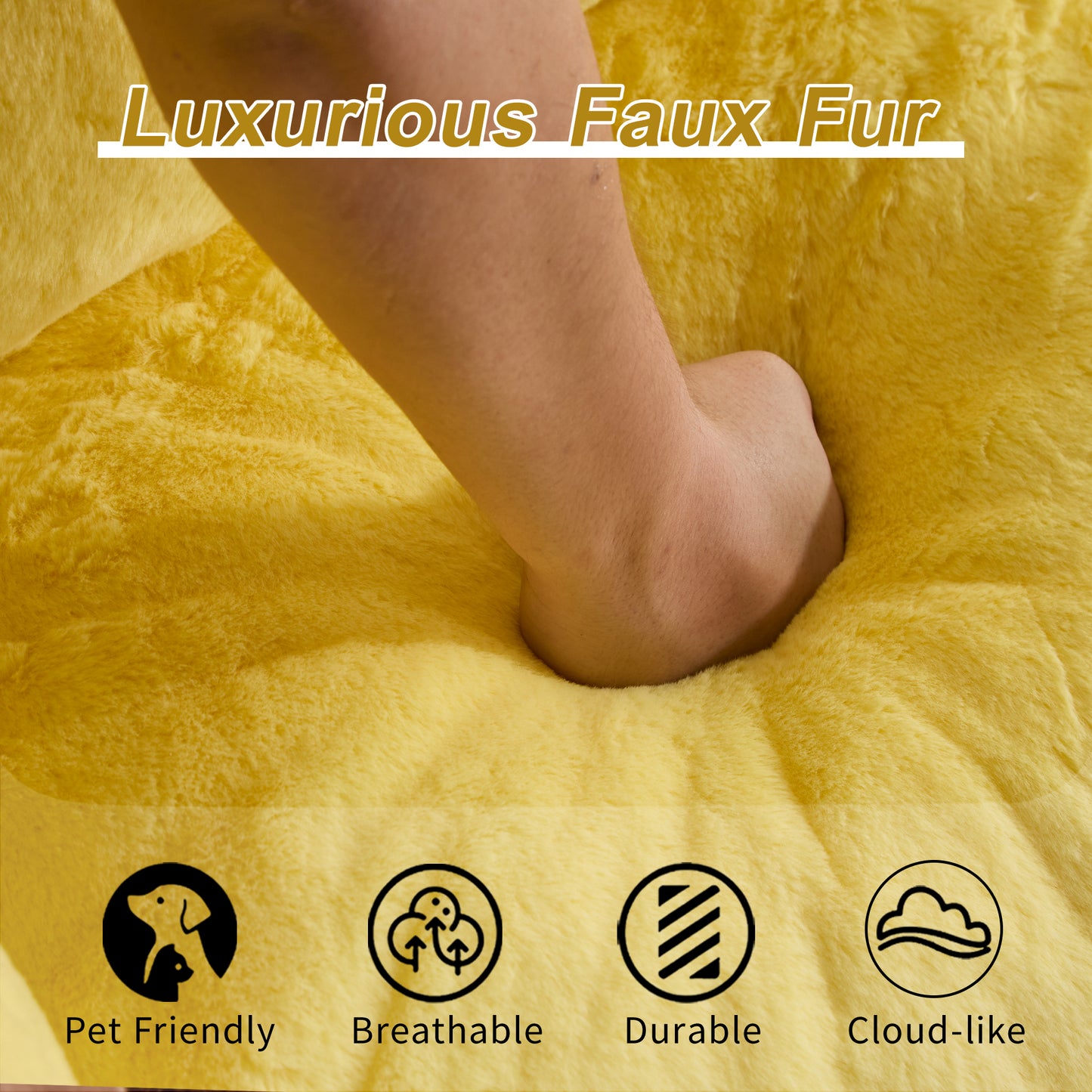 Giant Bean Bag Couch For Adults, Ultra Soft Fluffy Loveseat Bean Bag Sofa, Oversized Chase Lounge Chair Indoor For Living Room Bedroom, No Assembly Required Cozy Reading Chair With Pillows, Yellow