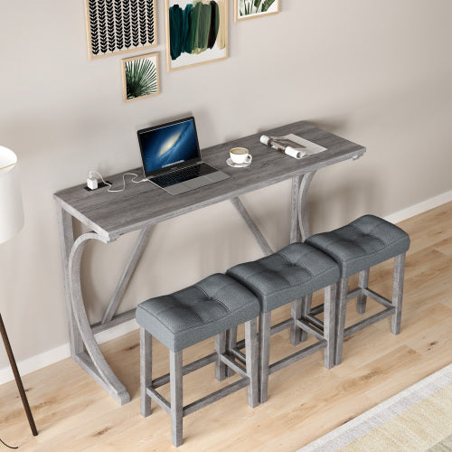 Bar Table Set With Power Socket, Bar Table And Chair Set For Living Room, Dining Room, Games Room