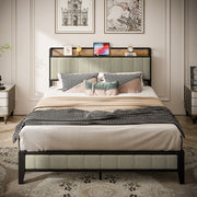 Grey Upholstered Charging Bed