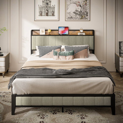 Grey Upholstered Charging Bed