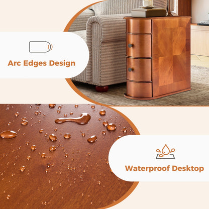 Side End Table With 2 Drawers, Tall Nightstand Vintage Bedside Tables No Assembly Night Stand With Curved Edge Storage Space