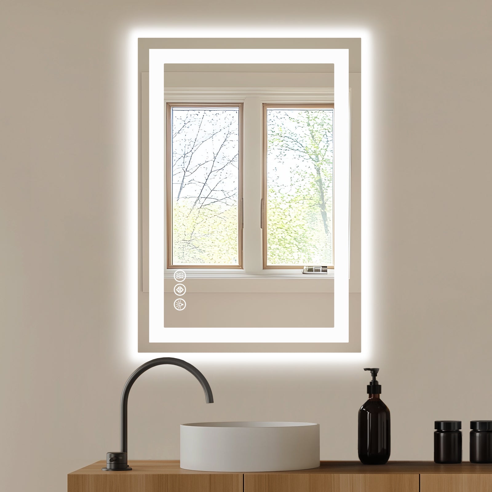 LED Anti-Fog Bathroom Mirror 28x36 Three Modes
