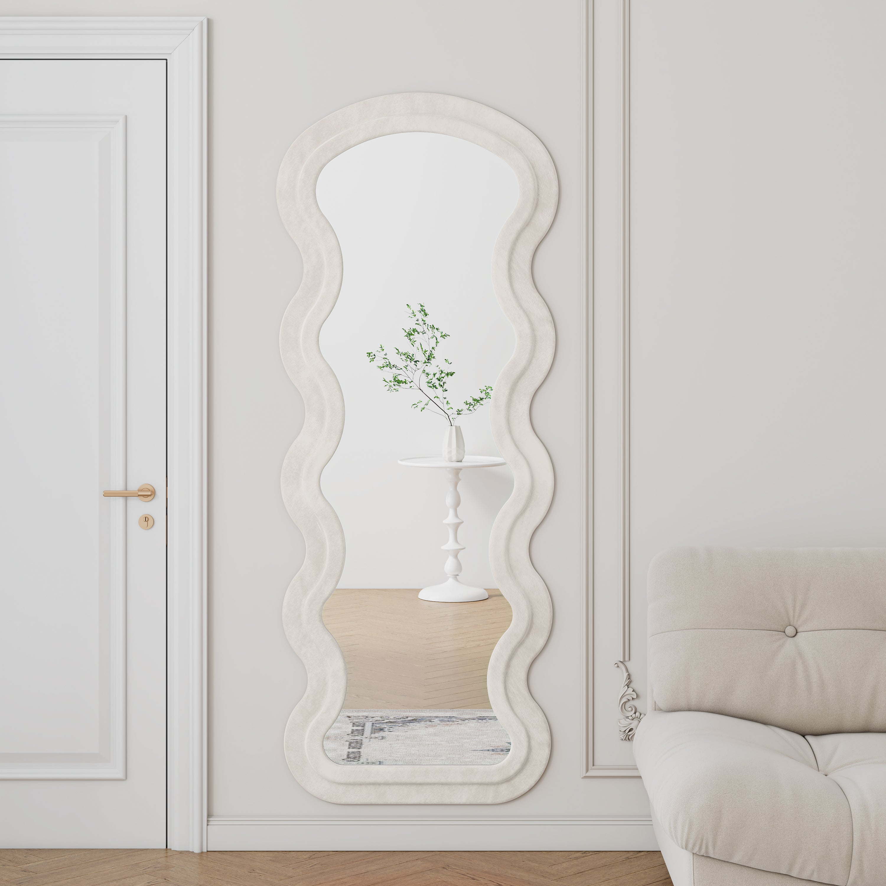 White Wave Floor Mirror