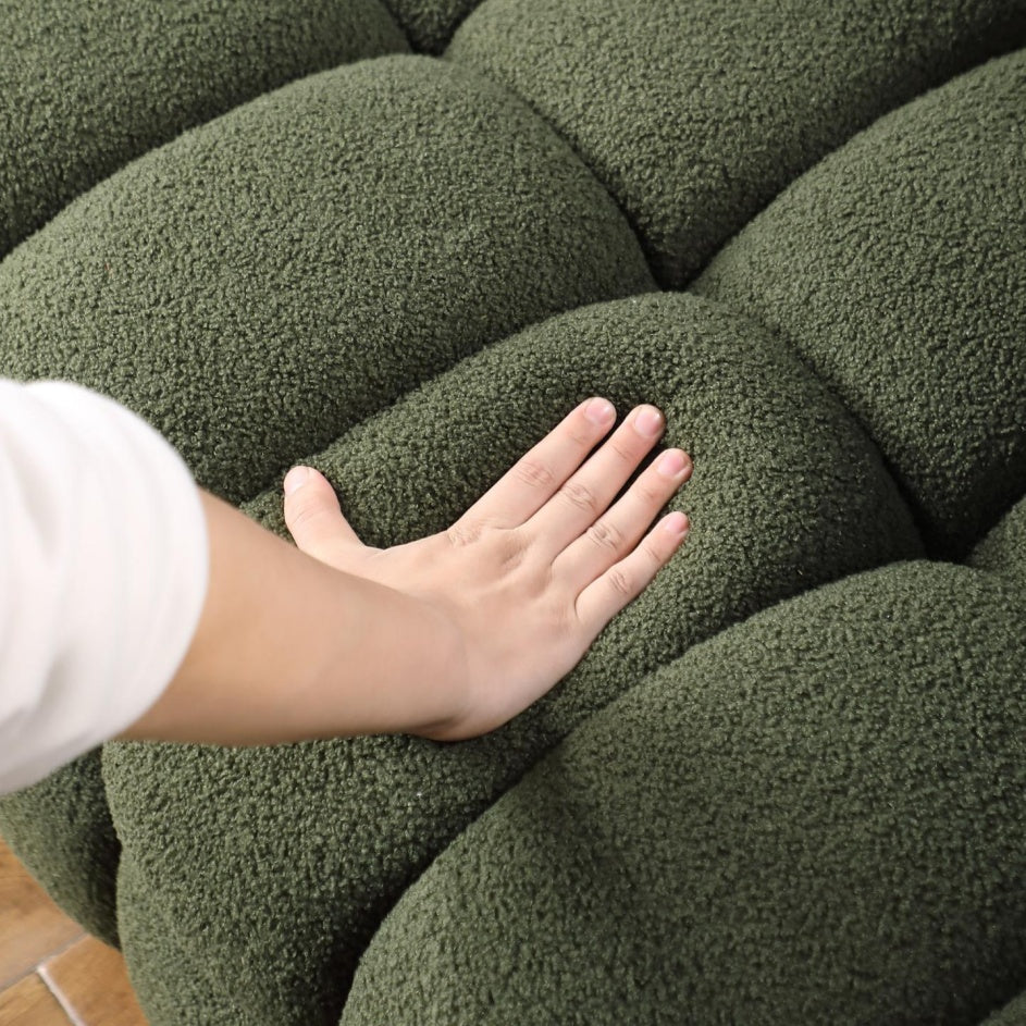 84.3 Length ,35.83inch Deepth ,human Body Structure For USA People, Marshmallow Sofa,boucle Sofa ,3 Seater, OLIVE GREEN BOUCLE