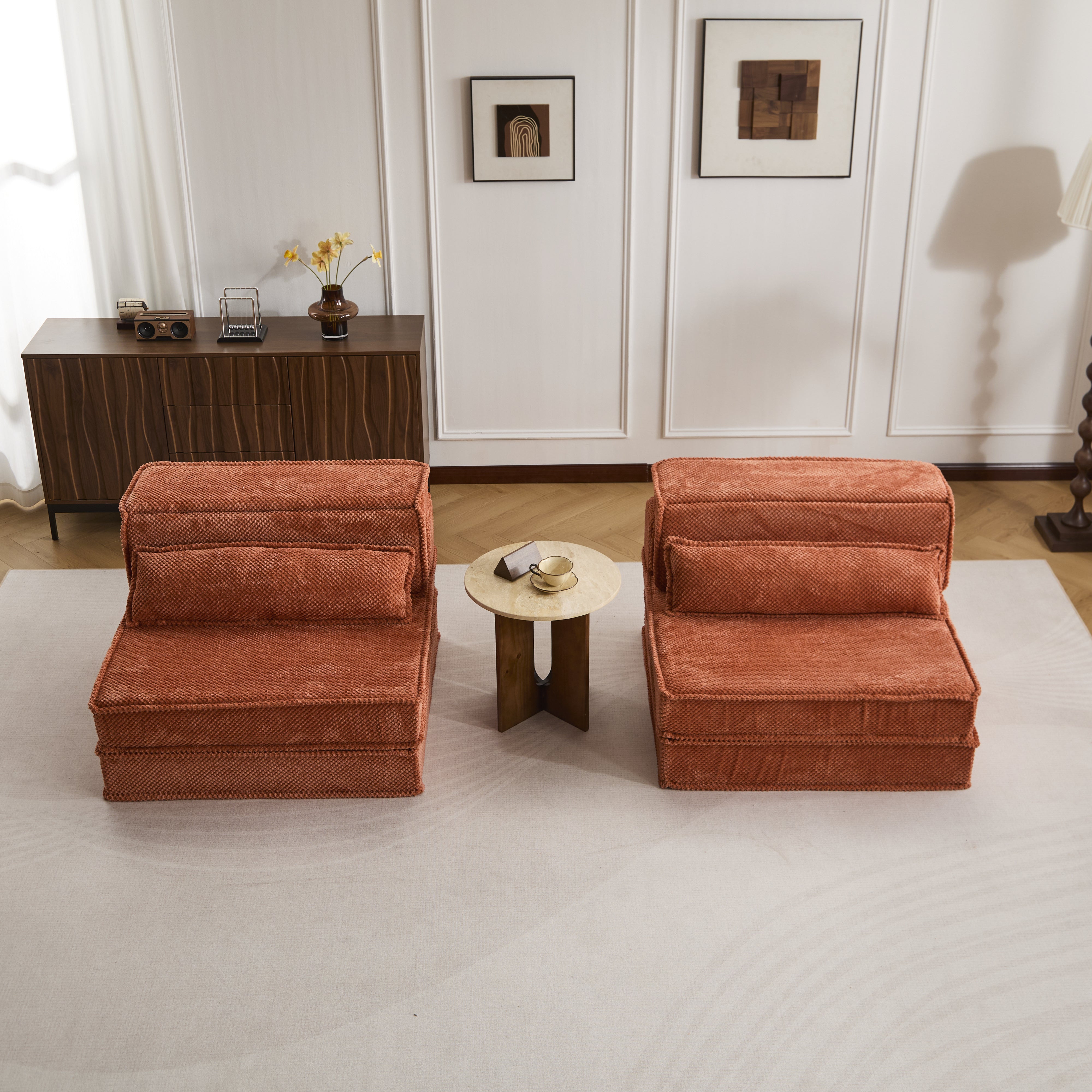 Orange Modular Floor Sofa Plush Circle Fleece