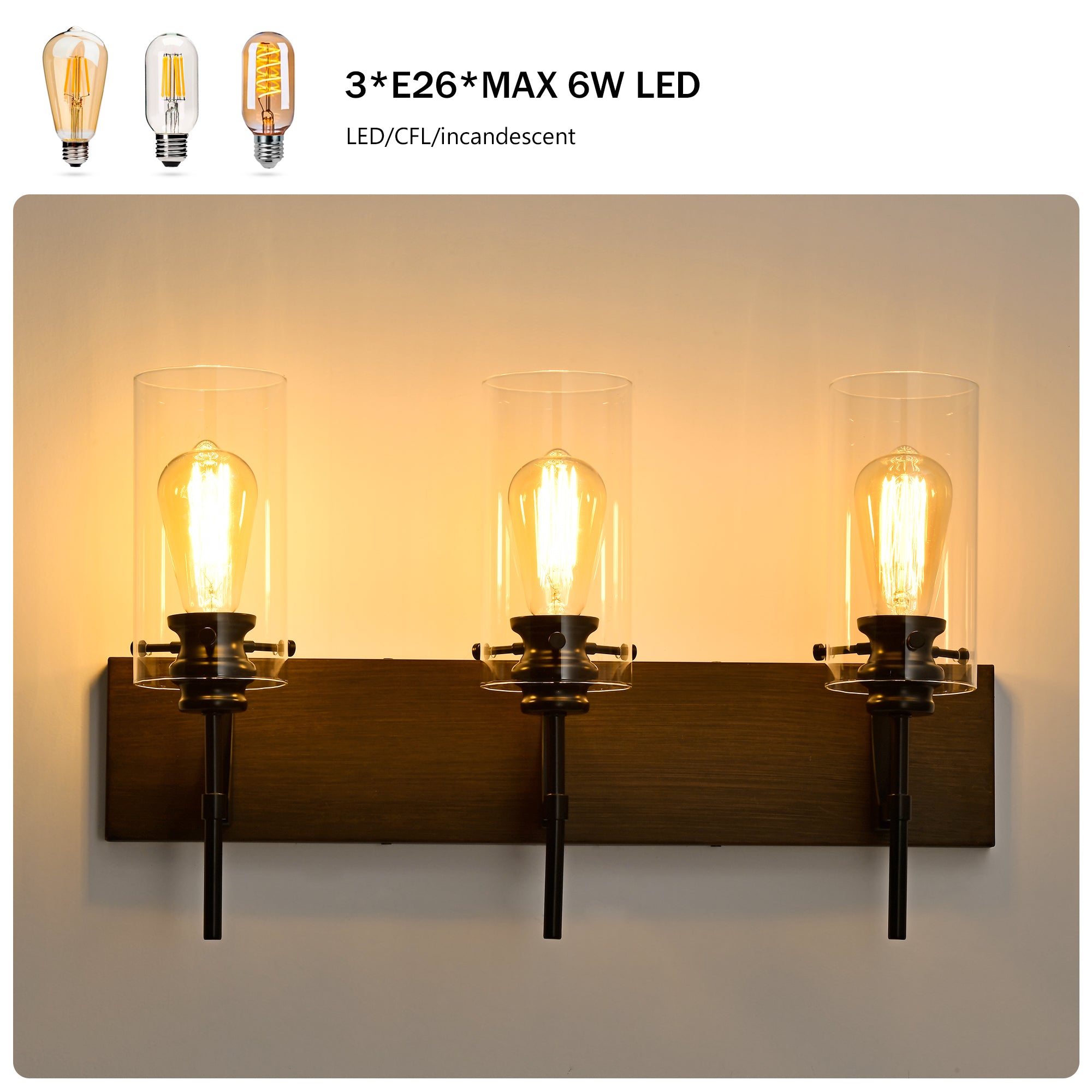 Black Glass 3-Light Vanity Fixture