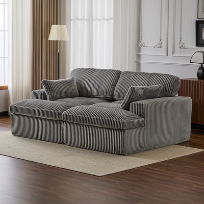 Double Chaise Lounge Chair Indoor,Oversized Upholstered Sleeper Cloud Couch,Deep Seat Luxury Sofa Bed,Sectional Sofa Chaise Love-seat,Corduroy Reading Chair For Living Room,No Assembly Required,Grey