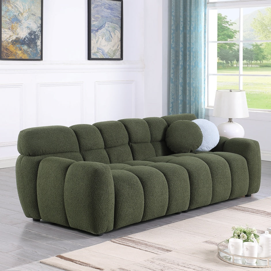87.4 Length ,35.83inch Deepth ,human Body Structure For USA People, Marshmallow Sofa,boucle Sofa ,3 Seater, OLIVE GREEN BOUCLE