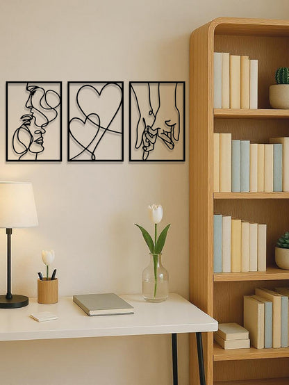 3 Piece Romantic Metal Wall Art Set Minimalist Couple Silhouette For Living Room