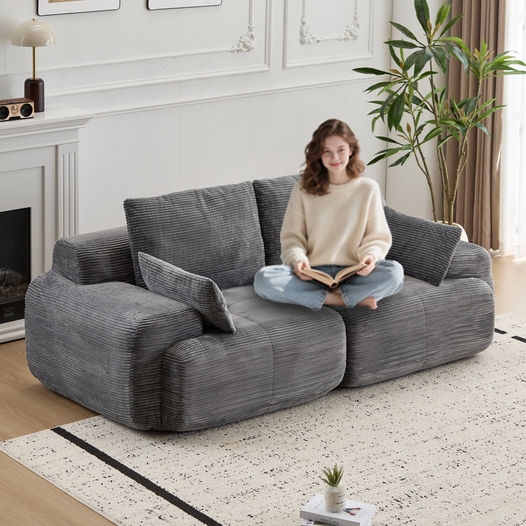 Grey Corduroy Loveseat Sofa