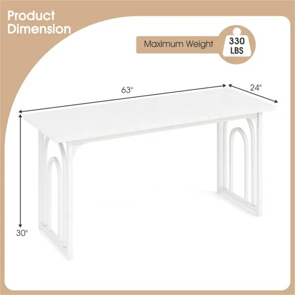 Spacious Rectangular Dining Table - 63"x24"x30", Adjustable Foot Pads, Waterproof Stain-Resistant Surface