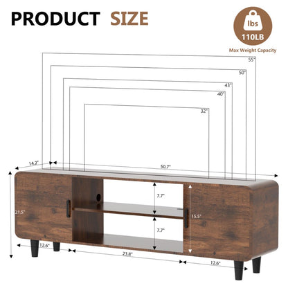 TV Stand For 55 Inch TV, Entertainment Center With Storage Cabinets, Soft Hinge Door With Handle, Media TV Console Table For Living Room Bedroom, Rustic Brown
